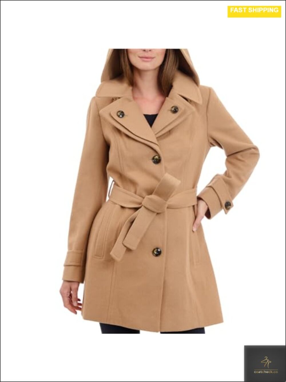 Womens Wool Blend Peacoat Double Lapel Thigh Length Belted Winter Coat